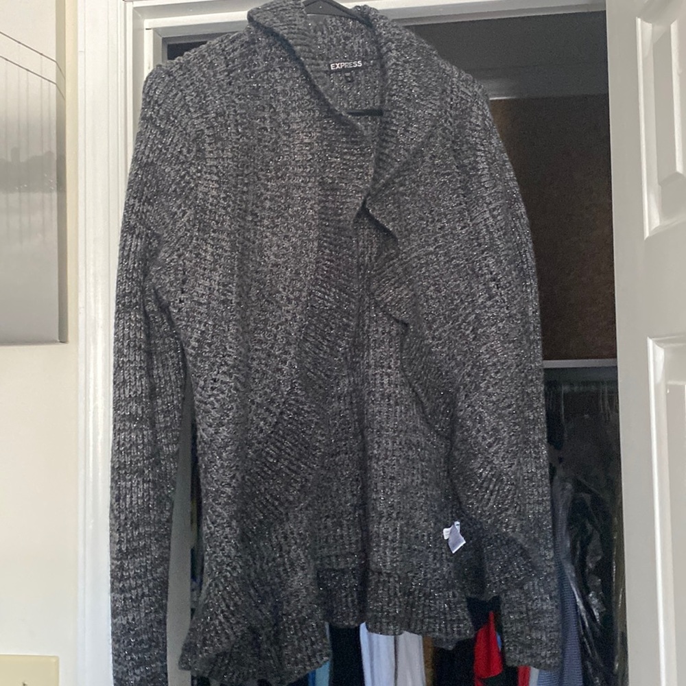 Express open front  sweater. Black/gray/silver.